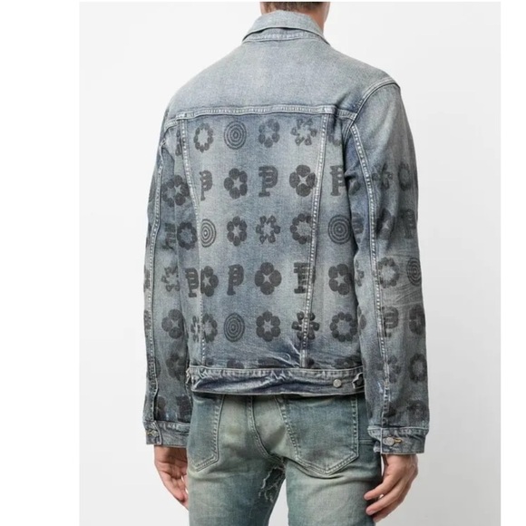 PURPLE BRAND MONOGRAM PRINT FADED DENIM JACKET SIZE LARGE - Picture 2 of 14